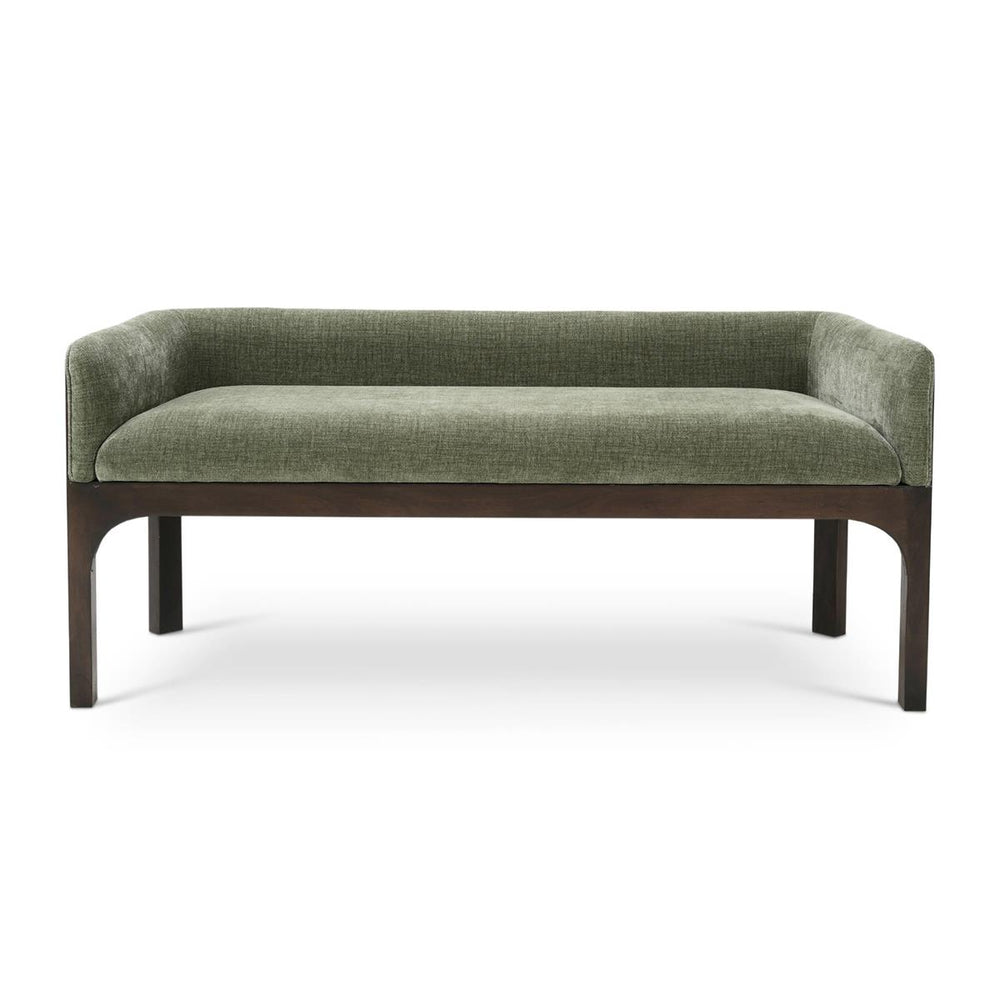 Bramble Vannes Bench w/ Legs in Walnut & w/ Thames Moss Green Performance Fabric-Bramble-Blue Hand Home