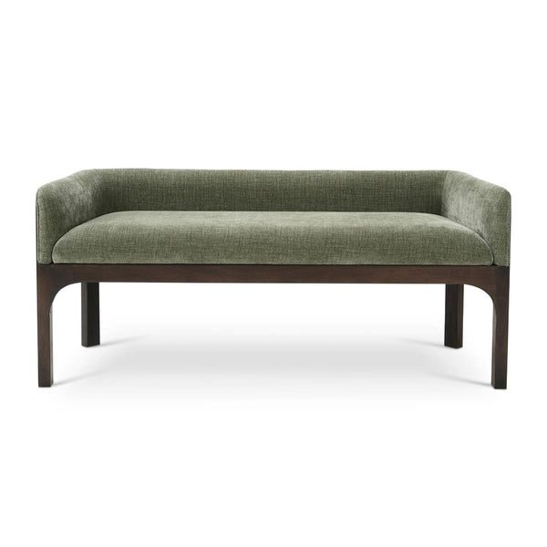 Bramble Vannes Bench w/ Legs in Walnut & w/ Thames Moss Green Performance Fabric-Bramble-Blue Hand Home