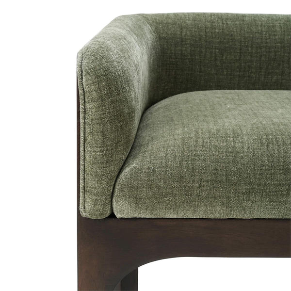 Bramble Vannes Bench w/ Legs in Walnut & w/ Thames Moss Green Performance Fabric-Bramble-Blue Hand Home