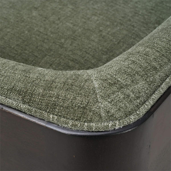 Bramble Vannes Bench w/ Legs in Walnut & w/ Thames Moss Green Performance Fabric-Bramble-Blue Hand Home