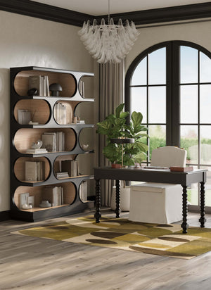 Bramble Vannes Crescent Bookcase In Batavia Black W/ Sandbar Interior-Bramble-Blue Hand Home