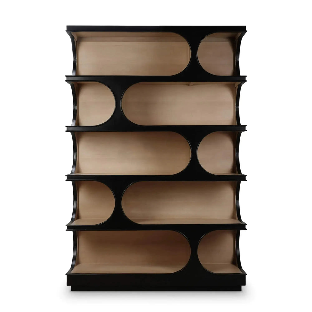 Bramble Vannes Crescent Bookcase In Batavia Black W/ Sandbar Interior-Bramble-Blue Hand Home