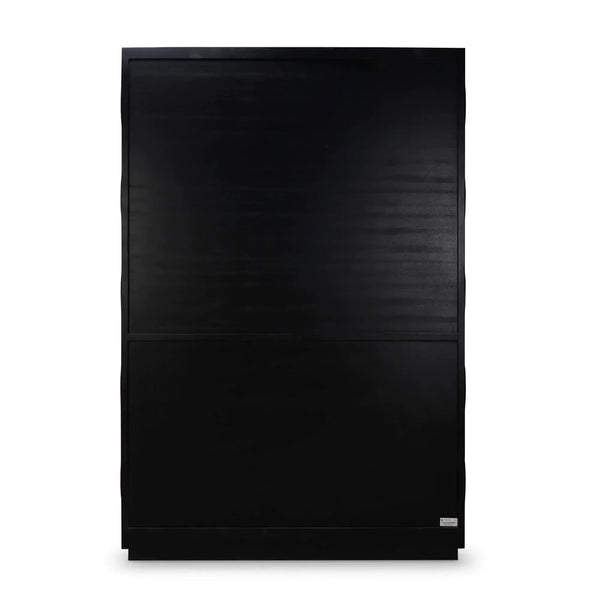 Bramble Vannes Crescent Bookcase In Batavia Black W/ Sandbar Interior-Bramble-Blue Hand Home