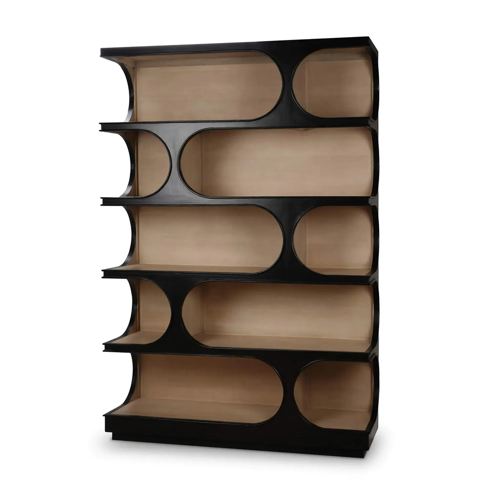 Bramble Vannes Crescent Bookcase In Batavia Black W/ Sandbar Interior-Bramble-Blue Hand Home