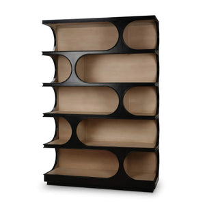 Bramble Vannes Crescent Bookcase In Batavia Black W/ Sandbar Interior-Bramble-Blue Hand Home