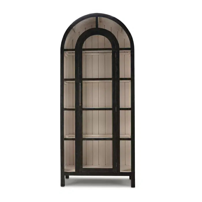 Bramble Vannes Display Cabinet W/ Glass Shelves In Vintage Black W/ Putty Interior-Bramble-Blue Hand Home