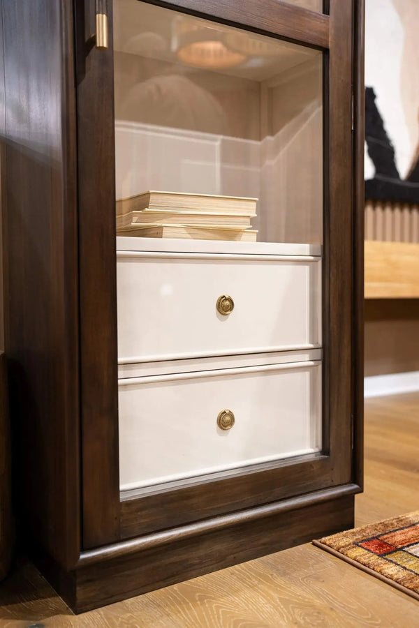 Bramble Vannes Single Door Display Cabinet in Walnut w/ Putty Interior-Bramble-Blue Hand Home