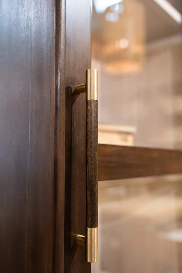 Bramble Vannes Single Door Display Cabinet in Walnut w/ Putty Interior-Bramble-Blue Hand Home