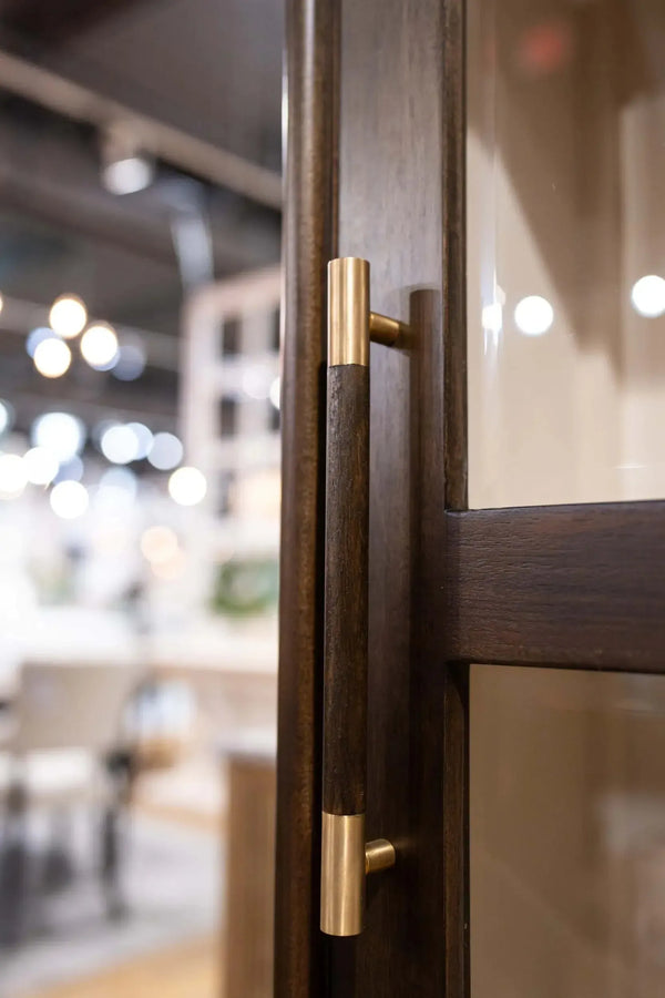 Bramble Vannes Single Door Display Cabinet in Walnut w/ Putty Interior-Bramble-Blue Hand Home