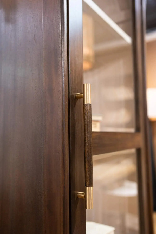 Bramble Vannes Single Door Display Cabinet in Walnut w/ Putty Interior-Bramble-Blue Hand Home
