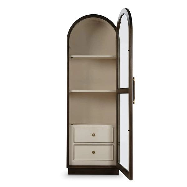 Bramble Vannes Single Door Display Cabinet in Walnut w/ Putty Interior-Bramble-Blue Hand Home