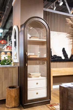 Bramble Vannes Single Door Display Cabinet in Walnut w/ Putty Interior-Bramble-Blue Hand Home