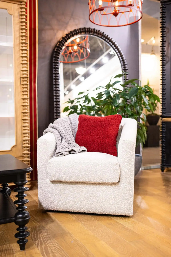 Bramble Victor Swivel Chair In Boucle Sand Performance Fabric-Bramble-Blue Hand Home