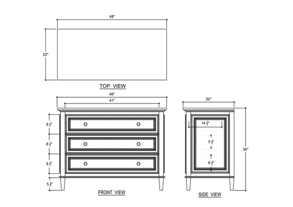 Bramble Vivienne 3 Drawer Dresser in Walnut-Bramble-Blue Hand Home