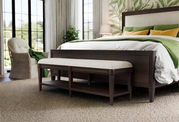 Bramble Vivienne Medium Bench in Walnut w/ Dinara Natural Fabric-Bramble-Blue Hand Home
