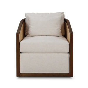 Bramble Willis Swivel Chair W/ Mahogany Frame In Straw Wash & Rattan Natural W/ Dinara Natural Performance Fabric-Bramble-Blue Hand Home