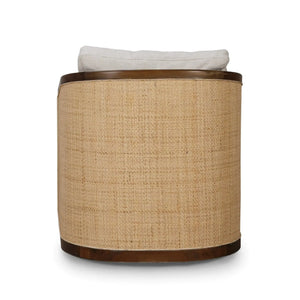 Bramble Willis Swivel Chair W/ Mahogany Frame In Straw Wash & Rattan Natural W/ Dinara Natural Performance Fabric-Bramble-Blue Hand Home