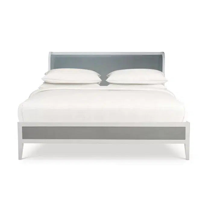Bramble Mornington King Upholstered & Linen Wrapped Bed W/ True White Frame Yuko Sky Performance Fabric & Pale Blue Linen-Bramble-Blue Hand Home