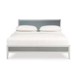 Bramble Mornington King Upholstered & Linen Wrapped Bed W/ True White Frame Yuko Sky Performance Fabric & Pale Blue Linen-Bramble-Blue Hand Home