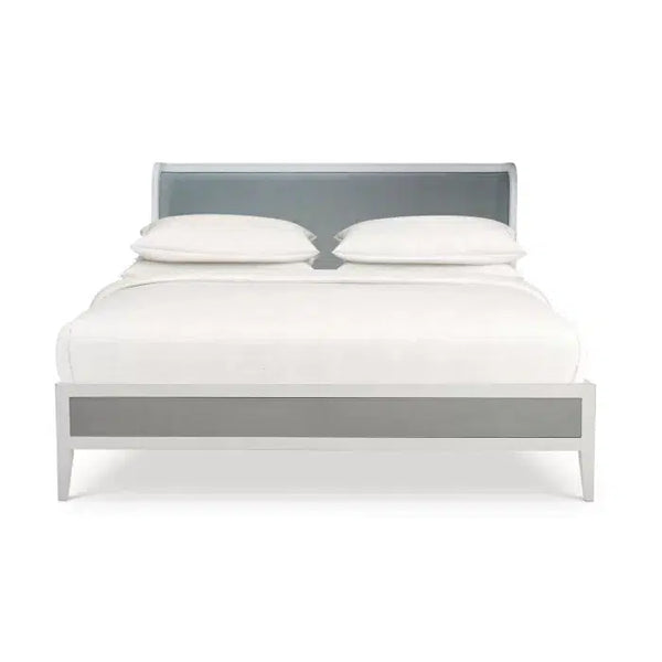 Bramble Mornington King Upholstered & Linen Wrapped Bed W/ True White Frame Yuko Sky Performance Fabric & Pale Blue Linen-Bramble-Blue Hand Home