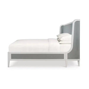 Bramble Mornington King Upholstered & Linen Wrapped Bed W/ True White Frame Yuko Sky Performance Fabric & Pale Blue Linen-Bramble-Blue Hand Home