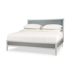 Bramble Mornington King Upholstered & Linen Wrapped Bed W/ True White Frame Yuko Sky Performance Fabric & Pale Blue Linen-Bramble-Blue Hand Home