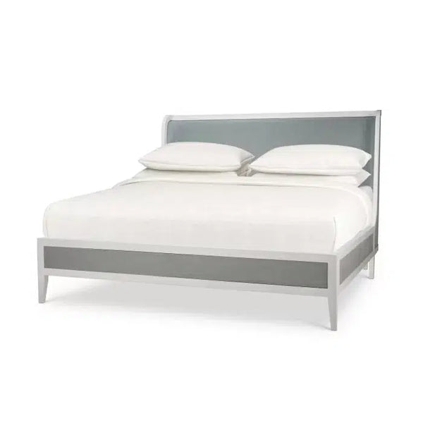Bramble Mornington King Upholstered & Linen Wrapped Bed W/ True White Frame Yuko Sky Performance Fabric & Pale Blue Linen-Bramble-Blue Hand Home