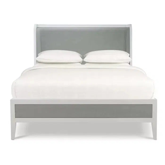 Bramble Mornington Queen Upholstered & Linen Wrapped Bed W/ True White Frame Yuko Sky Performance Fabric & Pale Blue Linen-Bramble-Blue Hand Home