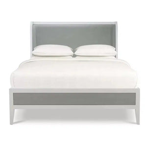 Bramble Mornington Queen Upholstered & Linen Wrapped Bed W/ True White Frame Yuko Sky Performance Fabric & Pale Blue Linen-Bramble-Blue Hand Home