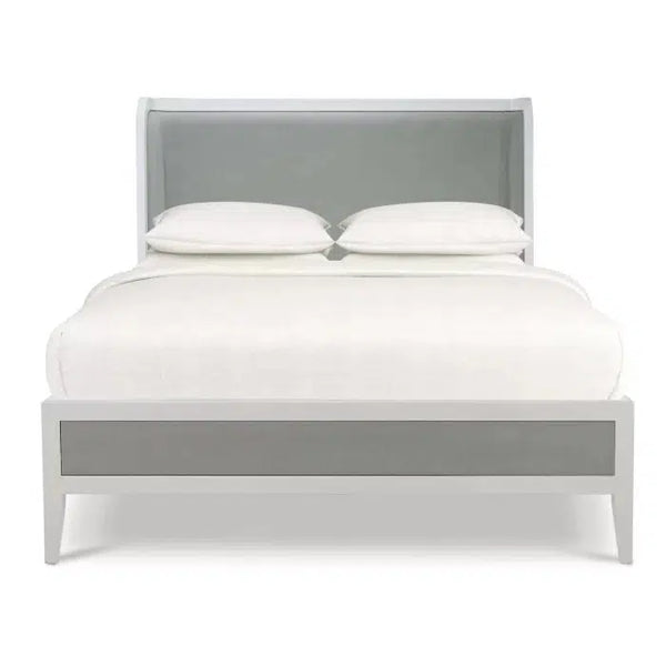 Bramble Mornington Queen Upholstered & Linen Wrapped Bed W/ True White Frame Yuko Sky Performance Fabric & Pale Blue Linen-Bramble-Blue Hand Home