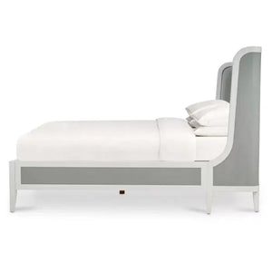 Bramble Mornington Queen Upholstered & Linen Wrapped Bed W/ True White Frame Yuko Sky Performance Fabric & Pale Blue Linen-Bramble-Blue Hand Home
