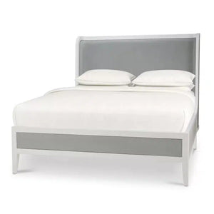 Bramble Mornington Queen Upholstered & Linen Wrapped Bed W/ True White Frame Yuko Sky Performance Fabric & Pale Blue Linen-Bramble-Blue Hand Home