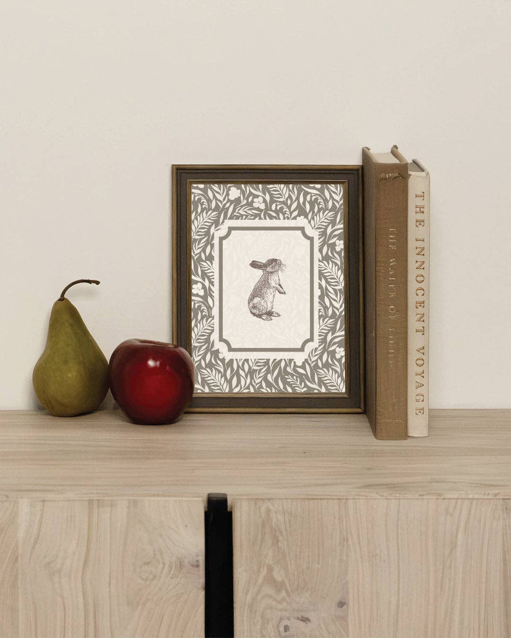 Brown Bunny Framed Antique Art-Blue Hand Home