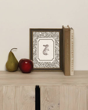 Brown Bunny Framed Antique Art-Blue Hand Home