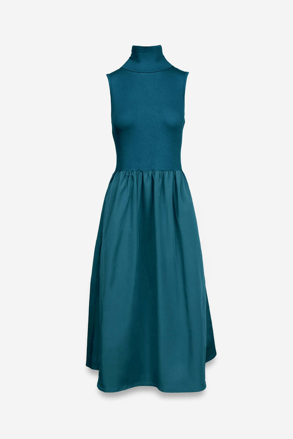 Sleeveless Mock Neck Maxi Dress-Blue Hand Home