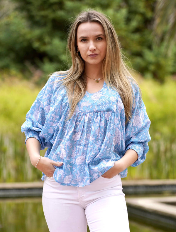 Anjou Top Sky Blue White-Blue Hand Home