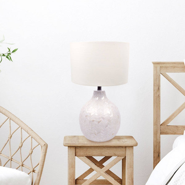 Chevron Mother of Pearl Table Lamp-Blue Hand Home