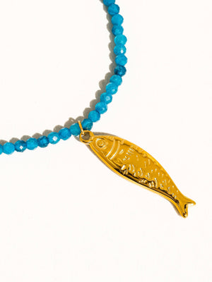 Sasha 18K Gold Non-Tarnish Fish Beaded Necklace-Blue Hand Home