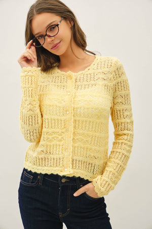 Openwork Knit Scalloped Edge Cardigan-Blue Hand Home
