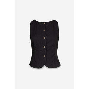 Sleeveless Woven Vest With Back Tie-Blue Hand Home