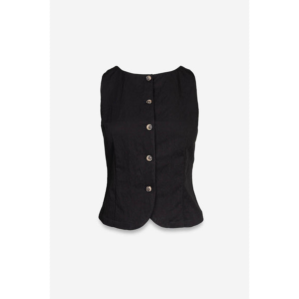 Sleeveless Woven Vest With Back Tie-Blue Hand Home