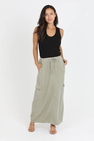 N6373-ASIS TENCEL CARGO POCKET MAXI SKIRT-Blue Hand Home