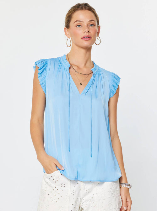 Margot Pleated Sleeve Blouse-Blue Hand Home