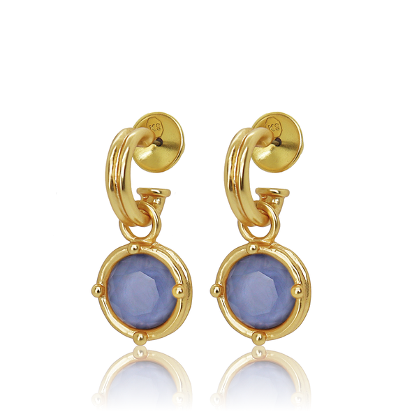 Double-Rim Gem Charm Hoop Earrings - 24k Gold Plated