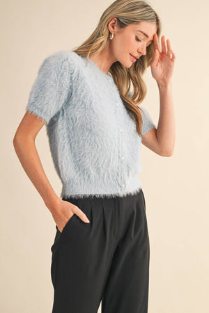 MOHAIR KNIT SHORT SLEEVE SWEATER CARDIGAN MSW11252-Blue Hand Home