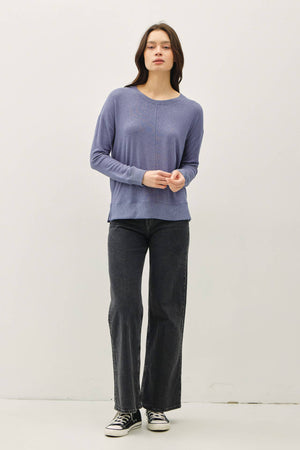 ROUND NECK HACCI BRUSHED PULLOVER KNIT TOP-Blue Hand Home