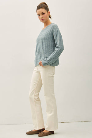 OVERSIZED BOXY CUT CABLE KNIT SWEATER-Blue Hand Home