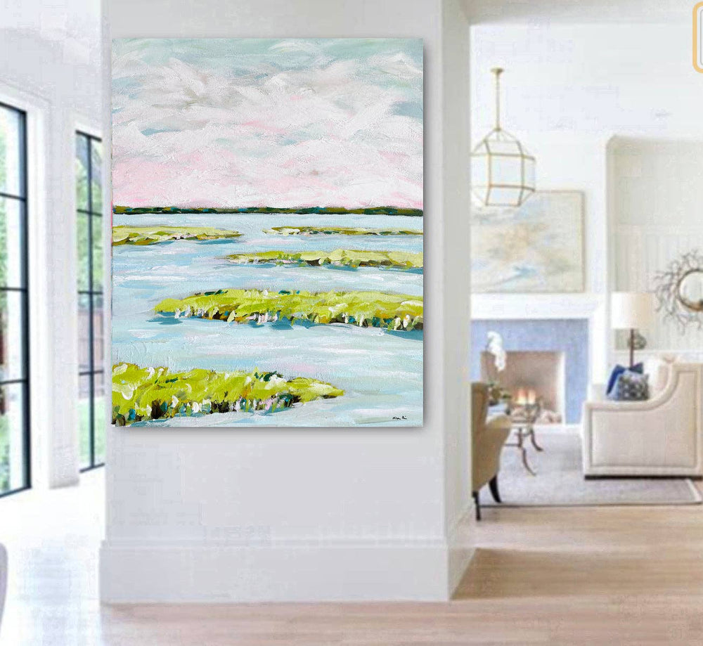 Abstract MarPrint on Paper, "Early Morning Marsh"-Blue Hand Home