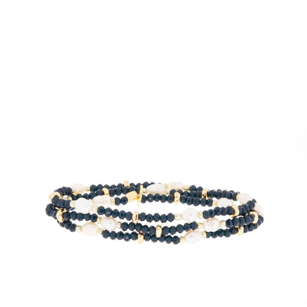 Crystal beaded pearl wrap bracelet-Blue Hand Home