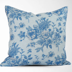 Serenity Toile de Jouy Roses Pillow Cover –Sky Blue, Vintage-Blue Hand Home